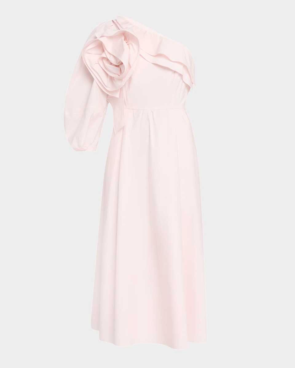 Poplin Power Flower Applique Midi Dress